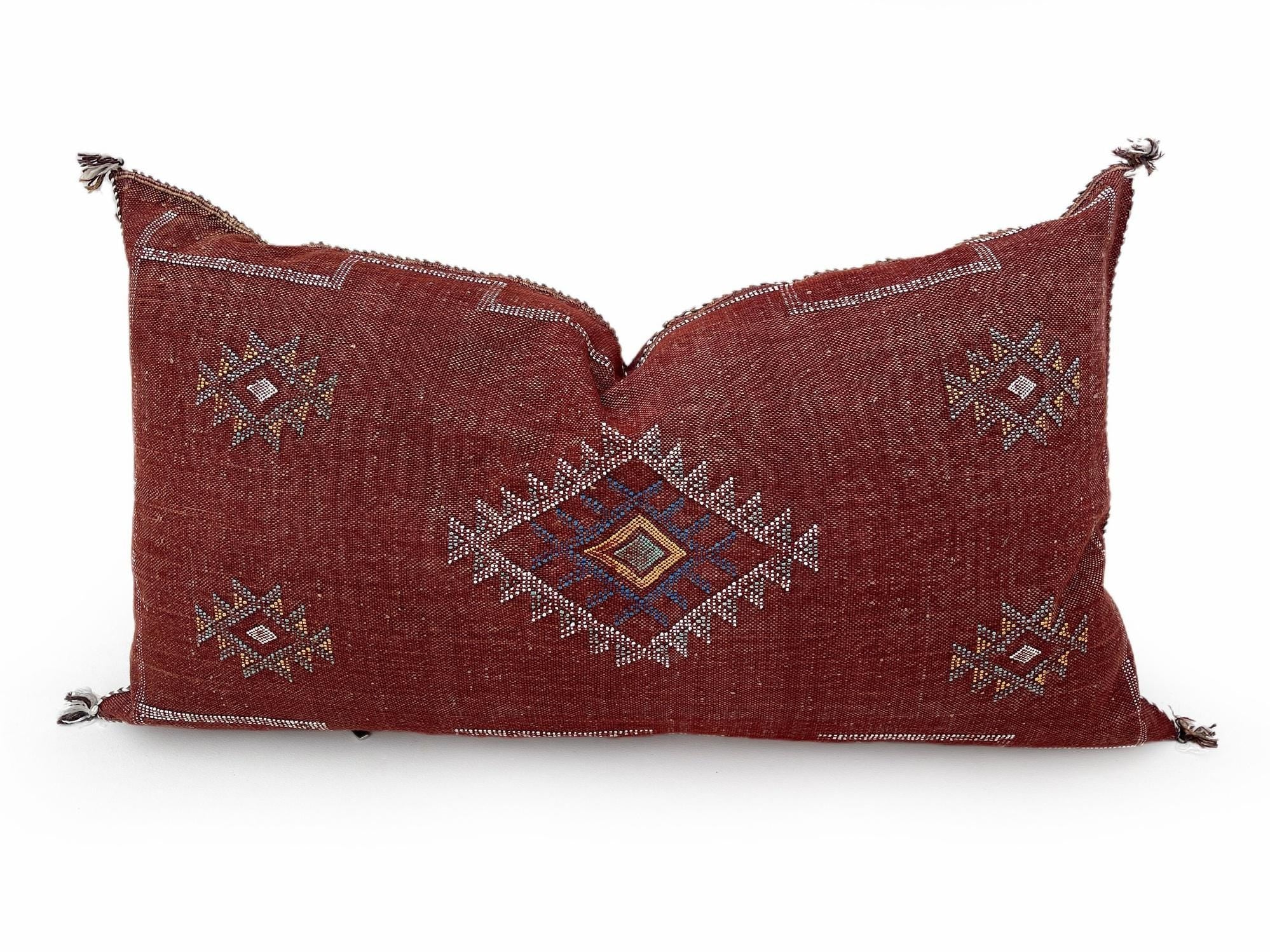 Burgundy Pillows silk All Sizes, Pillow Cactus Silk, White Lumbar Cushion Handmade Cactus Silk Decorative - product image 2