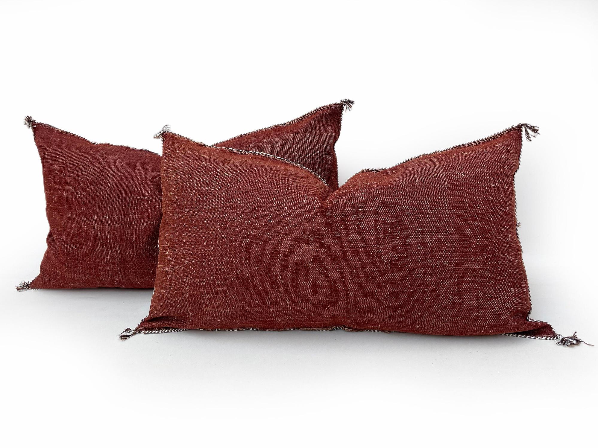 Burgundy Pillows silk All Sizes, Pillow Cactus Silk, White Lumbar Cushion Handmade Cactus Silk Decorative - product image 3