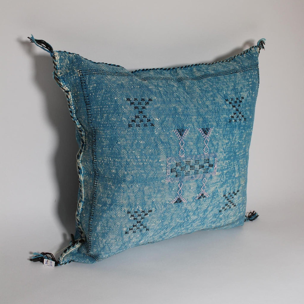 Blue Cactus Silk Pillow, Moroccan Lumbar Cushion, Handmade Sabra Pillow - product image 3