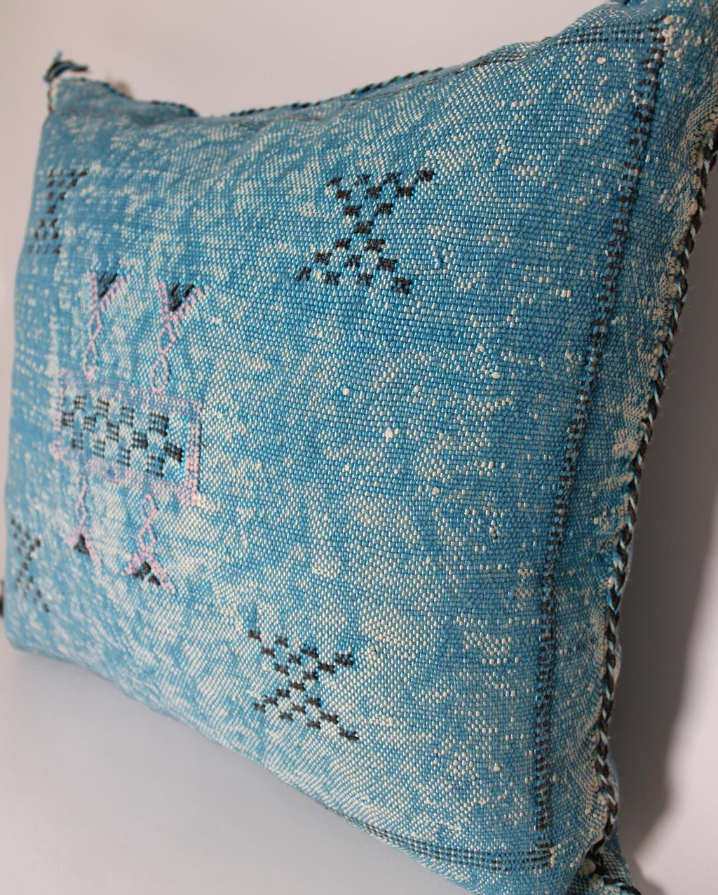 Blue Cactus Silk Pillow, Moroccan Lumbar Cushion, Handmade Sabra Pillow - product image 4