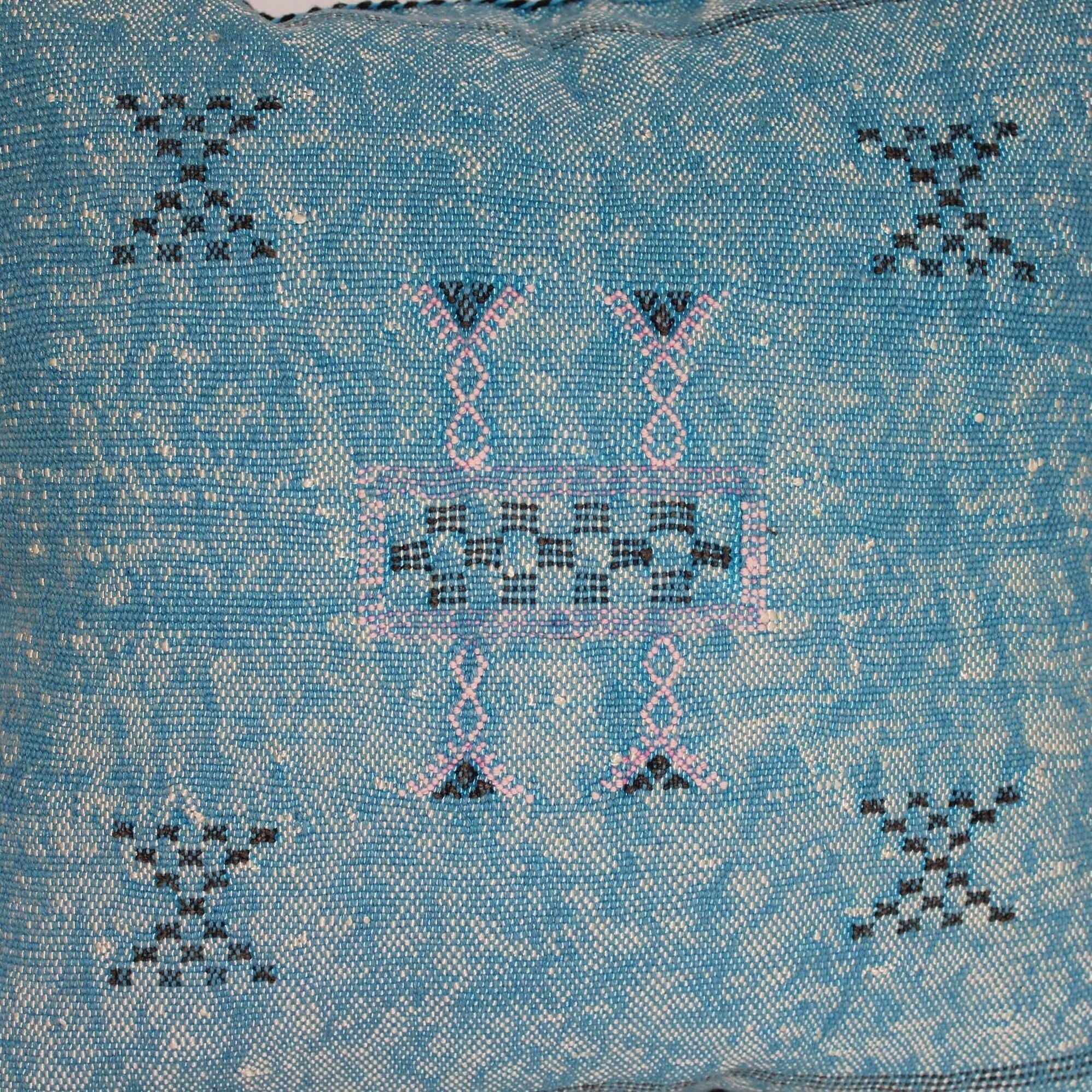 Blue Cactus Silk Pillow, Moroccan Lumbar Cushion, Handmade Sabra Pillow - product image 7