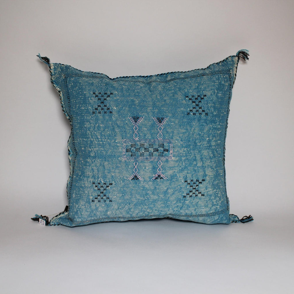 Blue Cactus Silk Pillow, Moroccan Lumbar Cushion, Handmade Sabra Pillow - product image 10