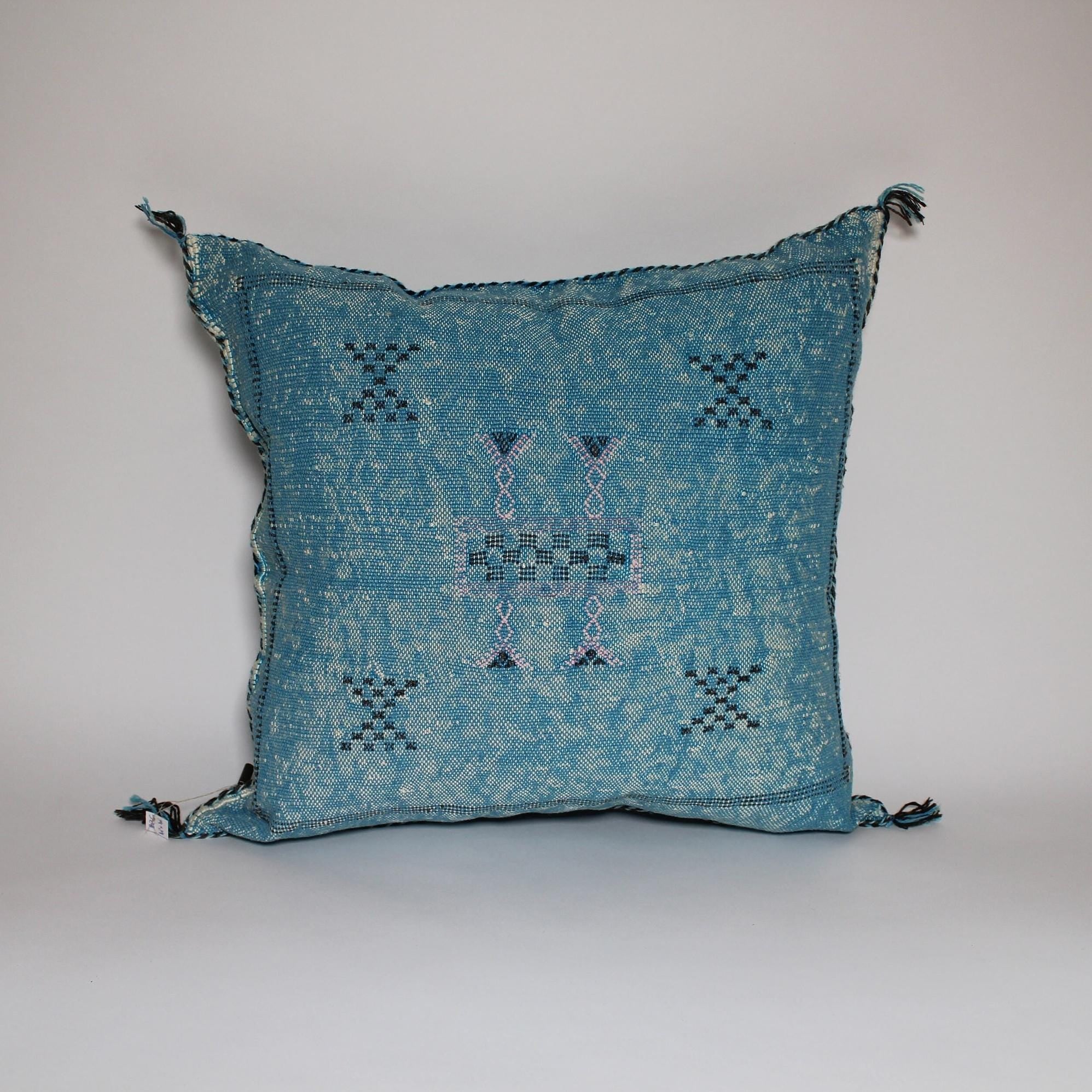 Blue Cactus Silk Pillow, Moroccan Lumbar Cushion, Handmade Sabra Pillow - product image 10