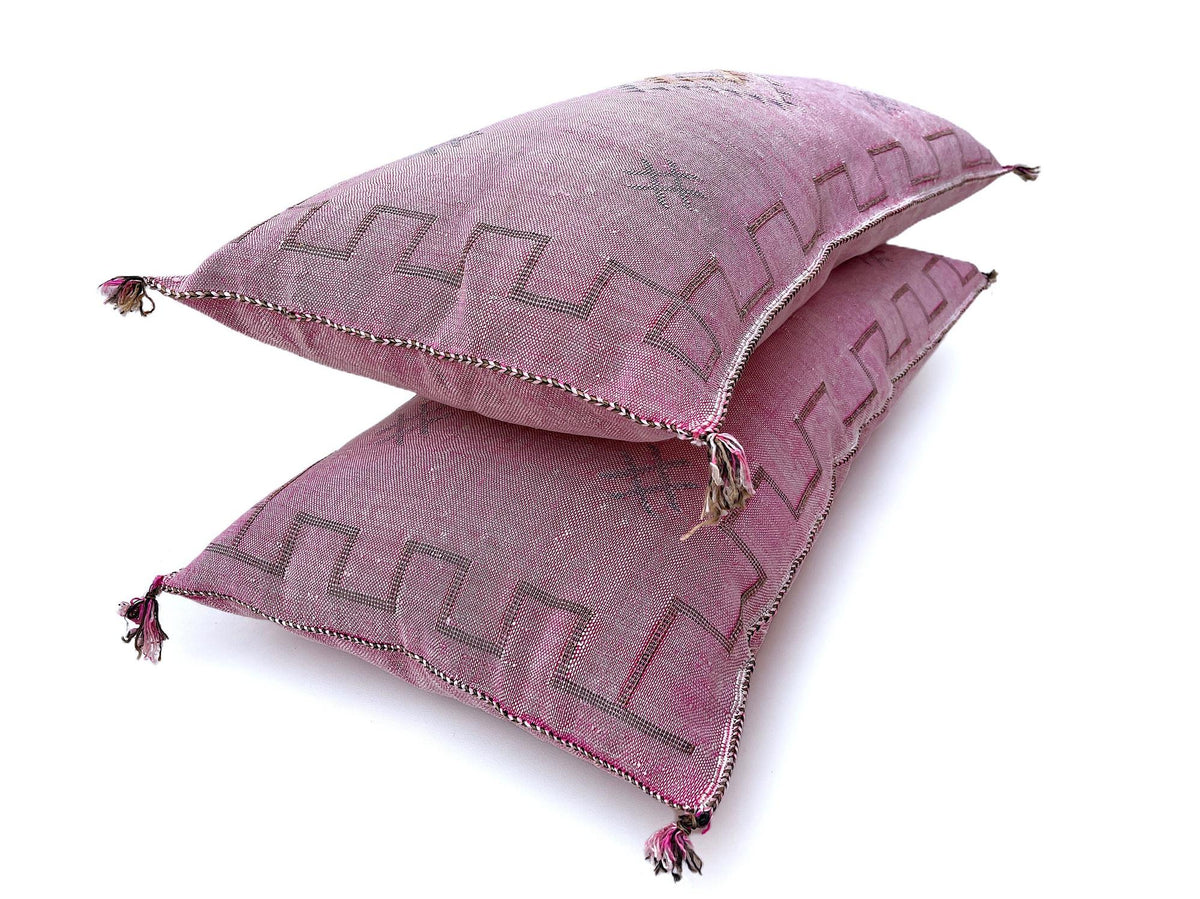 Pink Pillows silk 20x40,Pillow Cactus Silk, White Lumbar Cushion Handmade Cactus Silk Decorative Pillow - product image 2