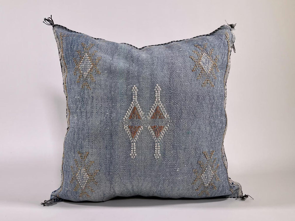 Washed Blue Moroccan Cactus Silk Pillow ALL SIZES - product image 7