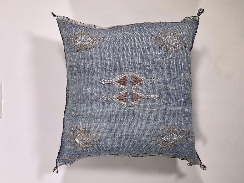 Washed Blue Moroccan Cactus Silk Pillow ALL SIZES - product image 5