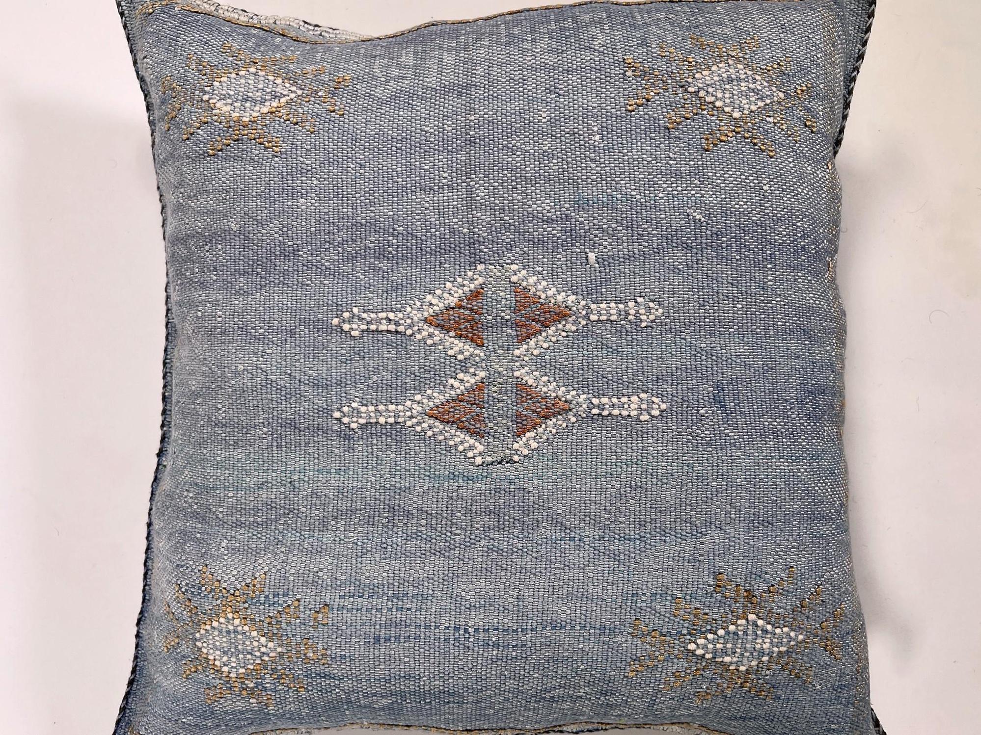 Washed Blue Moroccan Cactus Silk Pillow ALL SIZES - product image 10