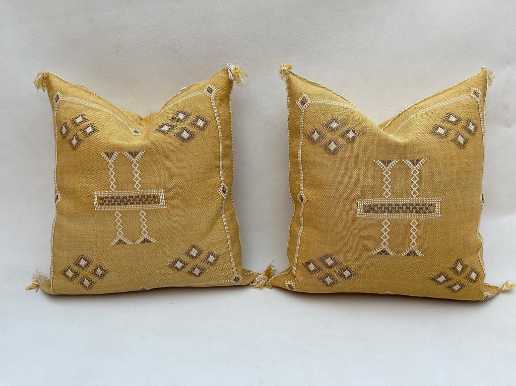 Yellow silk pillow, Moroccan Sabra cushion, handmade cactus silk pillow, Berber Sabra cushion, Pillow Thr - product image 2