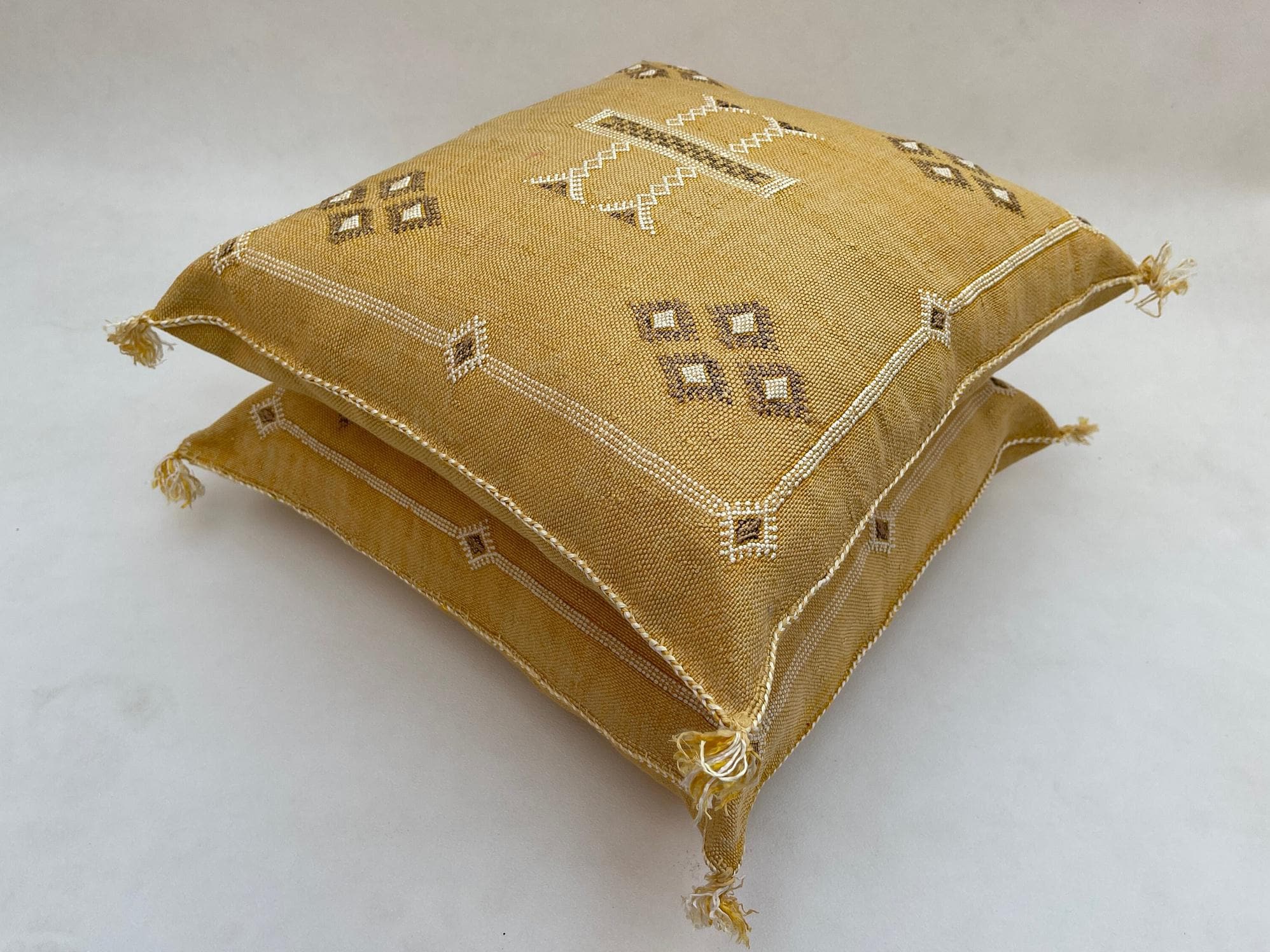 Yellow silk pillow, Moroccan Sabra cushion, handmade cactus silk pillow, Berber Sabra cushion, Pillow Thr - product image 3