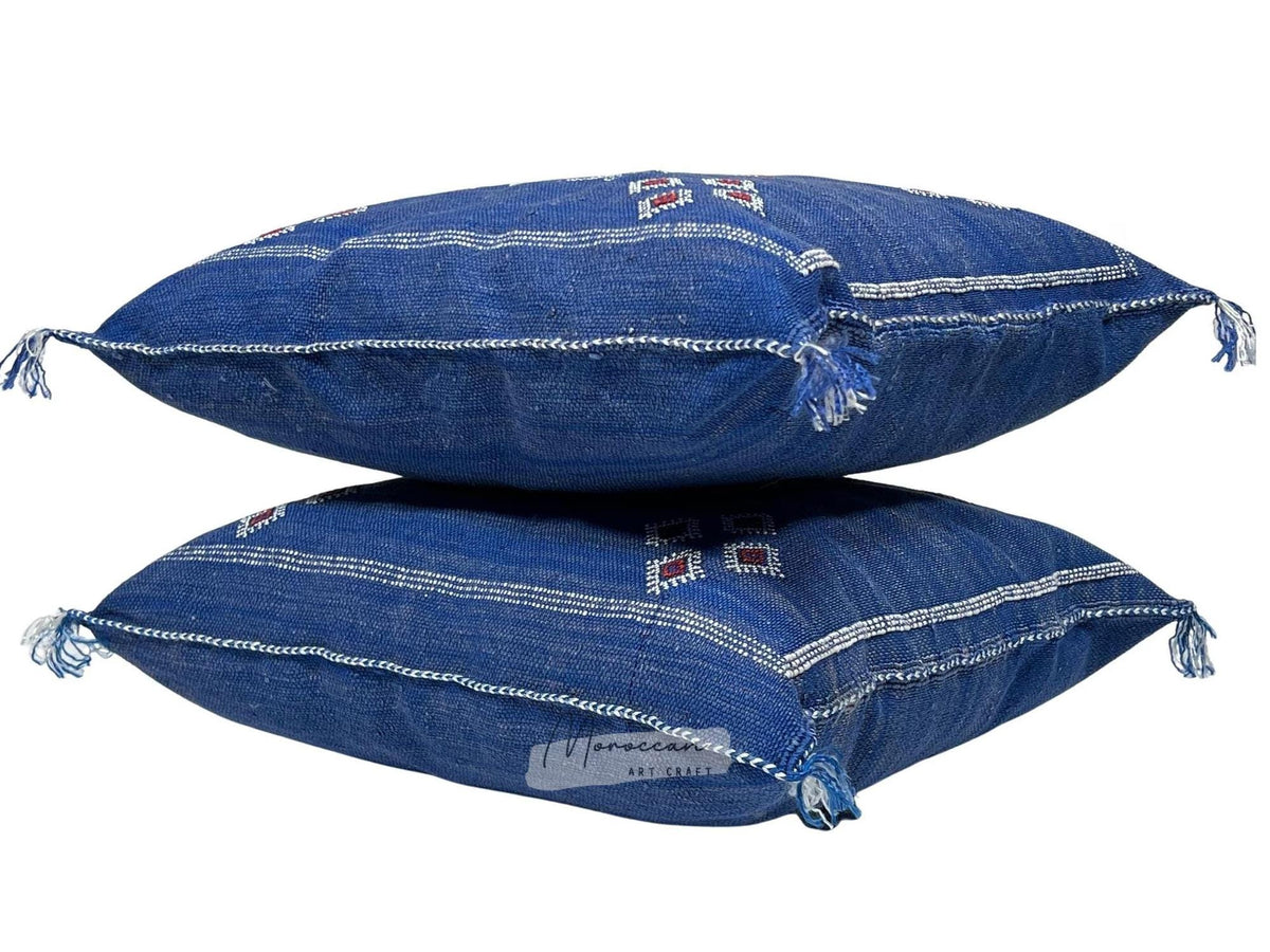 Blue Pillows silk All sizes ,Pillow Cactus Silk, Lumbar Cushion Handmade Silk Decorative Pillow, Moroccan - product image 2