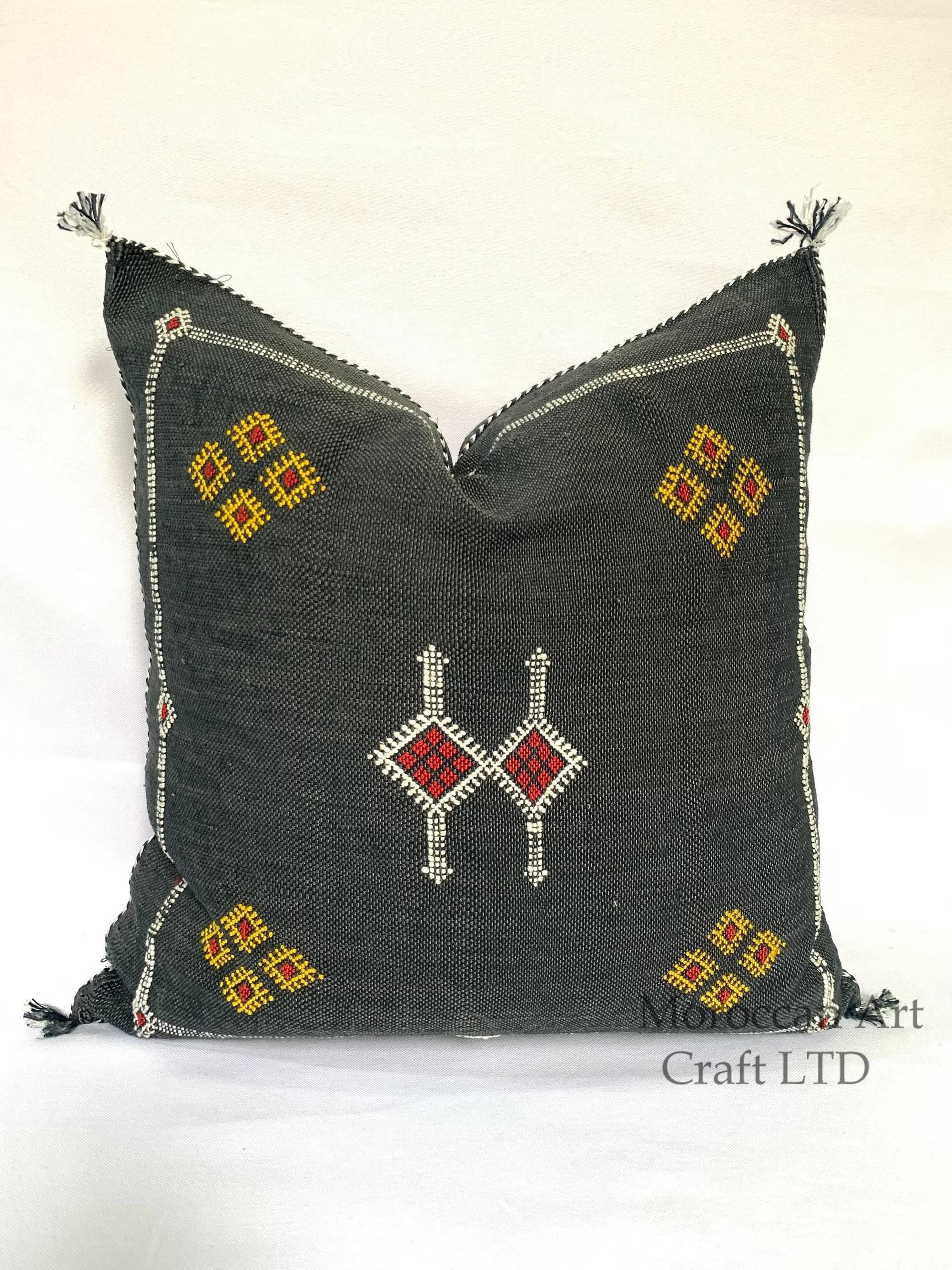 Black Pillows silk All sizes , Sabra Cactus Pillow Silk,  Lumbar Cushion Handmade Silk Decorative Pillow - product image 1
