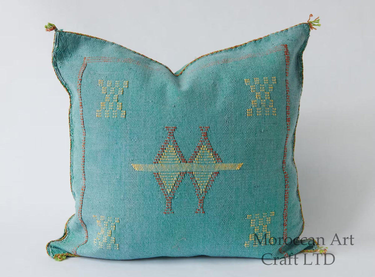 Blue Moroccan Cactus Silk Pillow ALL SIZES - product image 1