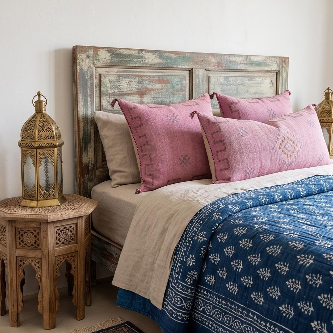 Moroccan Silk Pillow Cover, Handmade Boho Pink Sabra Pillowcase, Vintage Tribal Decor, Custom Sizes for S - product image 5