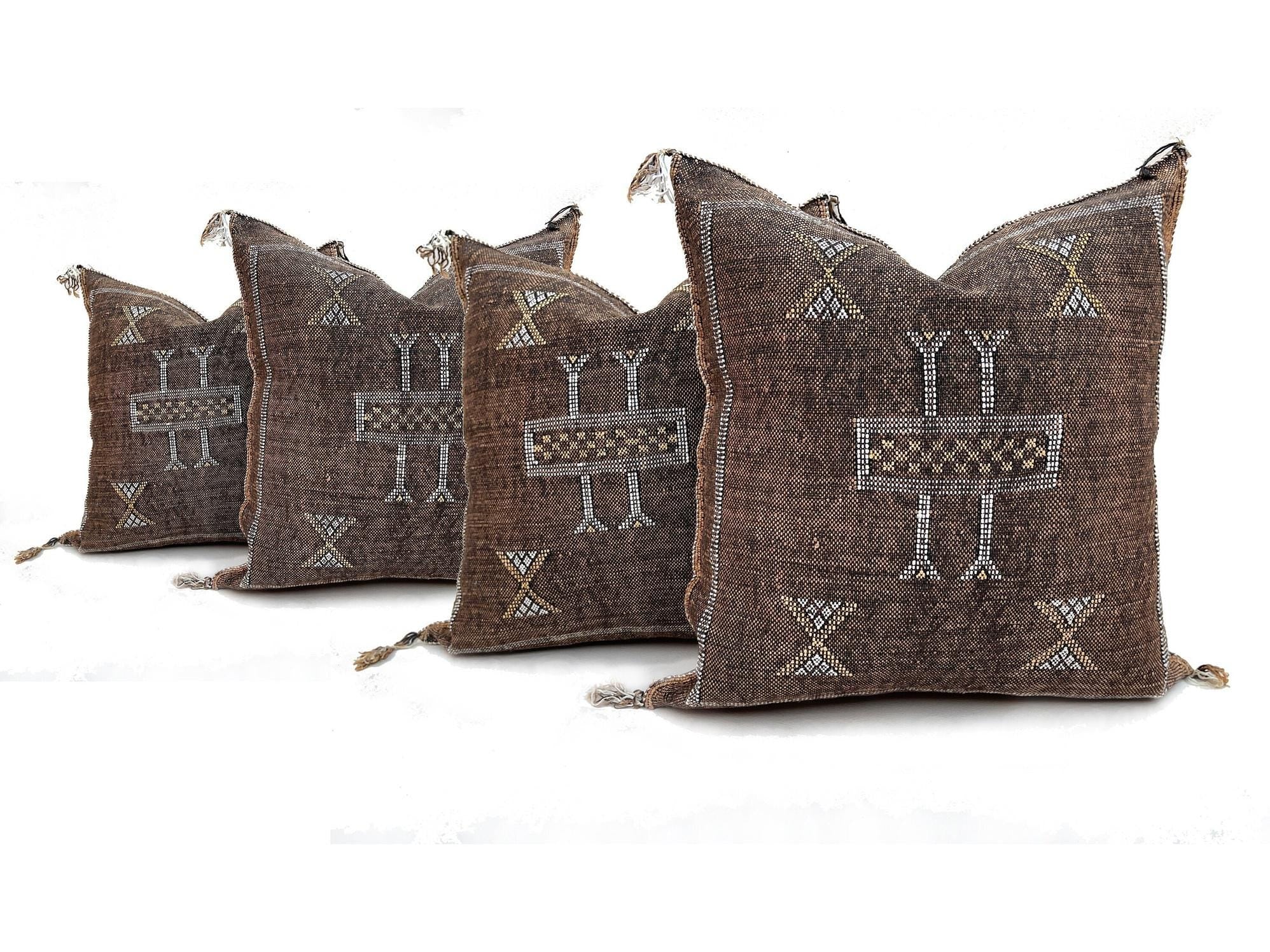 Brown silk pillow, Moroccan Sabra cushion, handmade cactus silk pillow, Berber Sabra cushion, Pillow Thro - product image 3