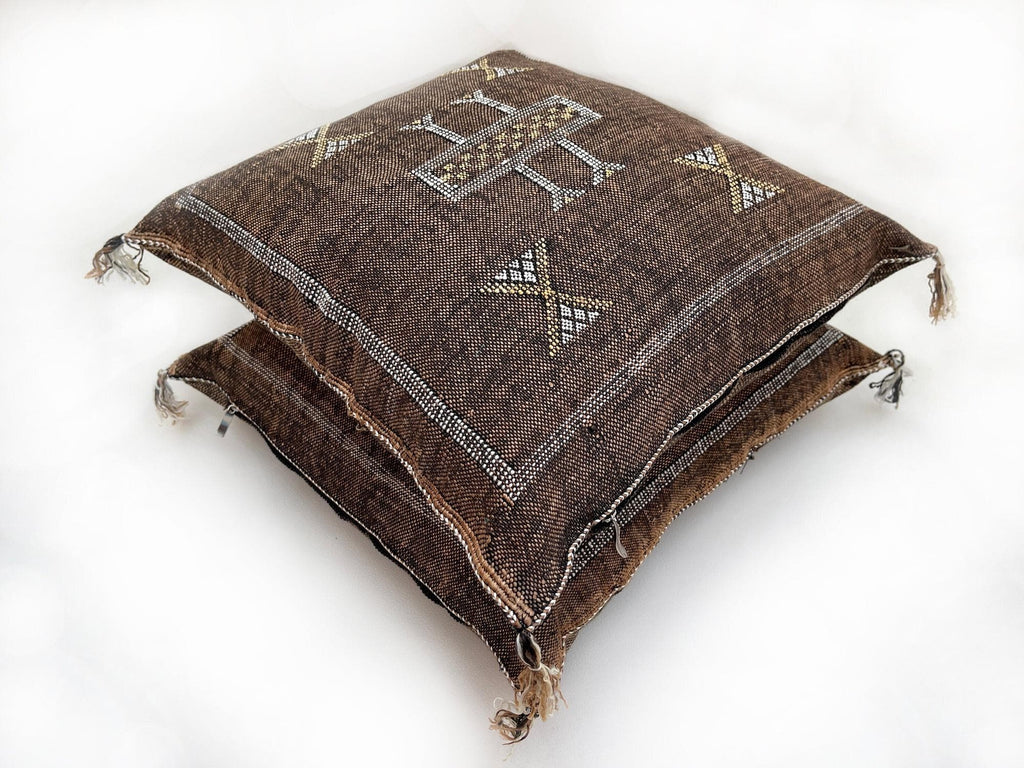 Brown silk pillow, Moroccan Sabra cushion, handmade cactus silk pillow, Berber Sabra cushion, Pillow Thro - product image 4