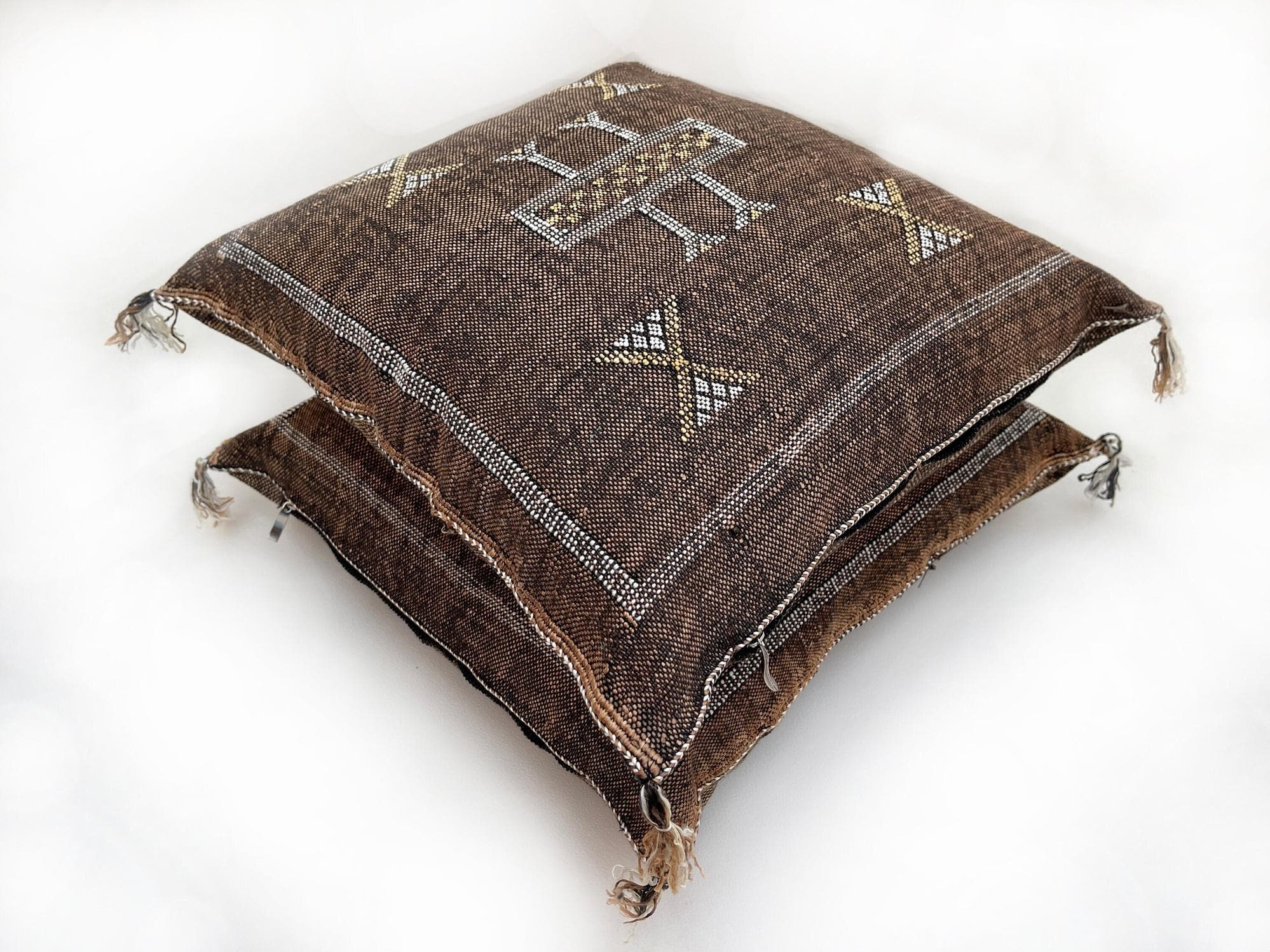 Brown silk pillow, Moroccan Sabra cushion, handmade cactus silk pillow, Berber Sabra cushion, Pillow Thro - product image 4