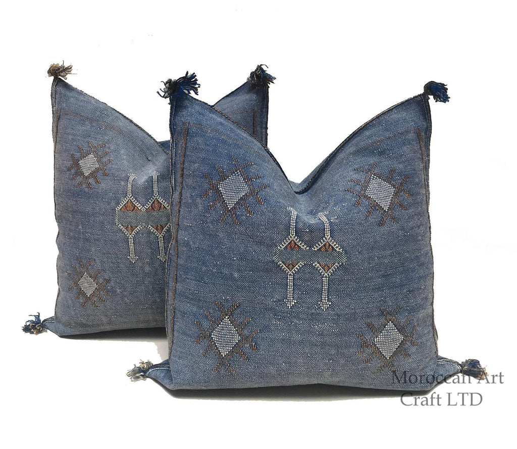 Blue Moroccan Cactus Silk Pillow ALL SIZES - product image 1
