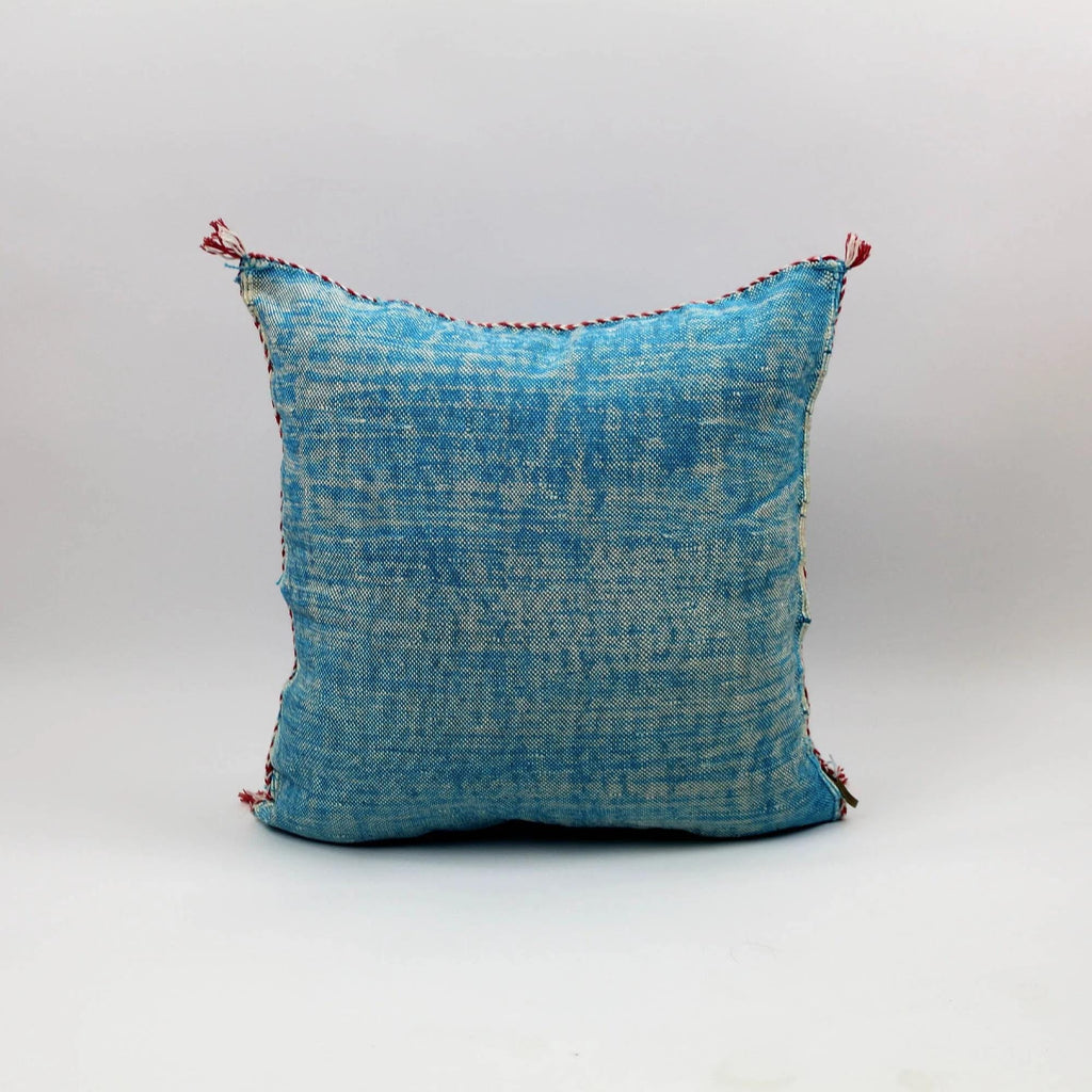 Handmade Moroccan Cactus Silk Pillow, Blue Embroidered Lumbar Cushion - product image 4