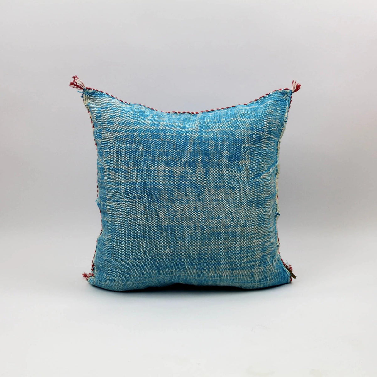 Handmade Moroccan Cactus Silk Pillow, Blue Embroidered Lumbar Cushion - product image 4