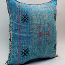 Handmade Moroccan Cactus Silk Pillow, Blue Embroidered Lumbar Cushion - product image 5