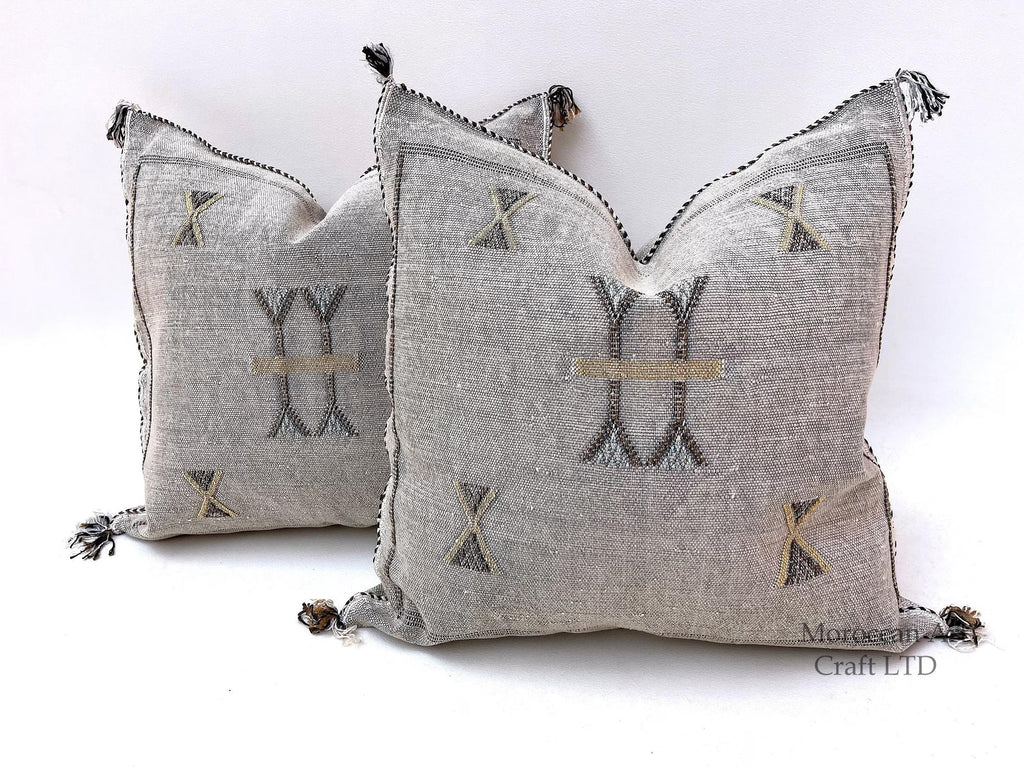 Gray silk pillow, Moroccan Sabra cushion 20x20, handmade silk pillow, Berber Sabra cushion, Pillow Throw - product image 1