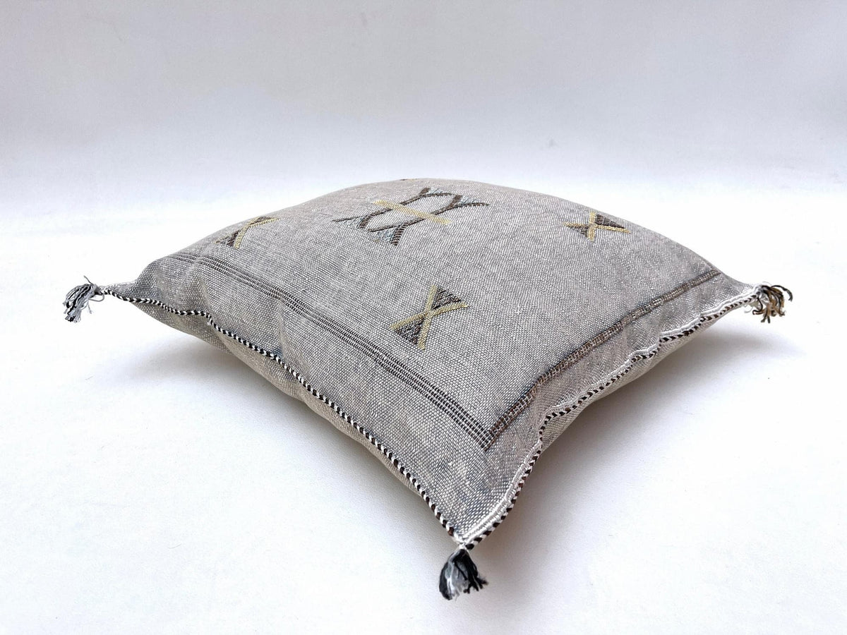 Gray silk pillow, Moroccan Sabra cushion 20x20, handmade silk pillow, Berber Sabra cushion, Pillow Throw - product image 2