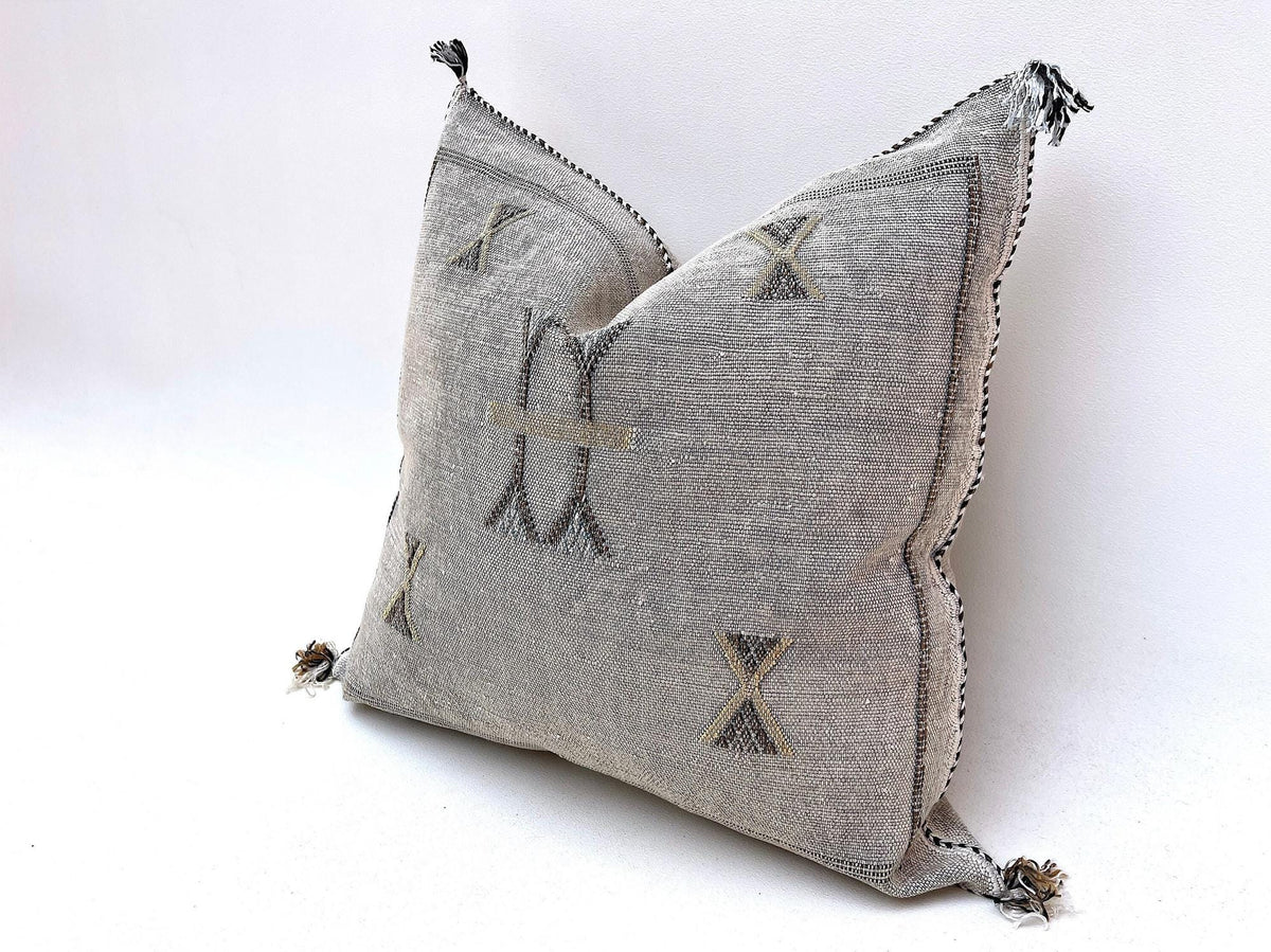 Gray silk pillow, Moroccan Sabra cushion 20x20, handmade silk pillow, Berber Sabra cushion, Pillow Throw - product image 7
