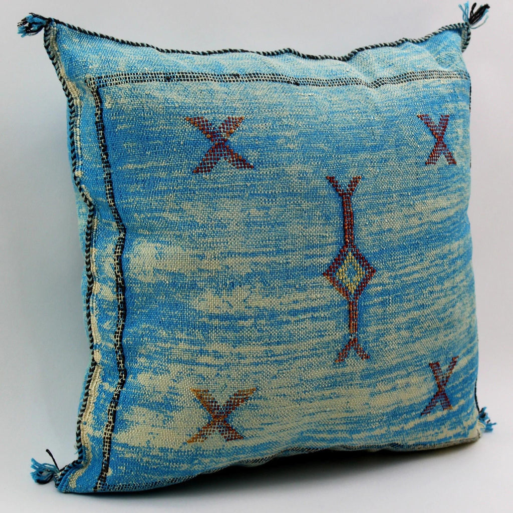 Sky Blue Pillows silk All sizes ,Pillow Cactus Silk, BlueLumbar Cushion Handmade Silk Decorative Pillow - product image 4