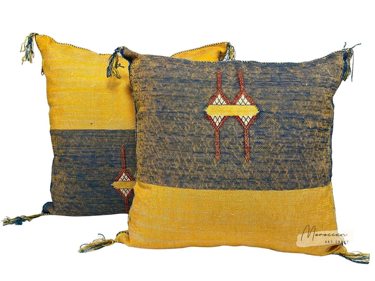 Yellow Pillows silk 20x20 ,aka Cactus Silk pillow , Lumbar Cushion Handmade Cactus Silk Pillow, Moroccan - product image 1