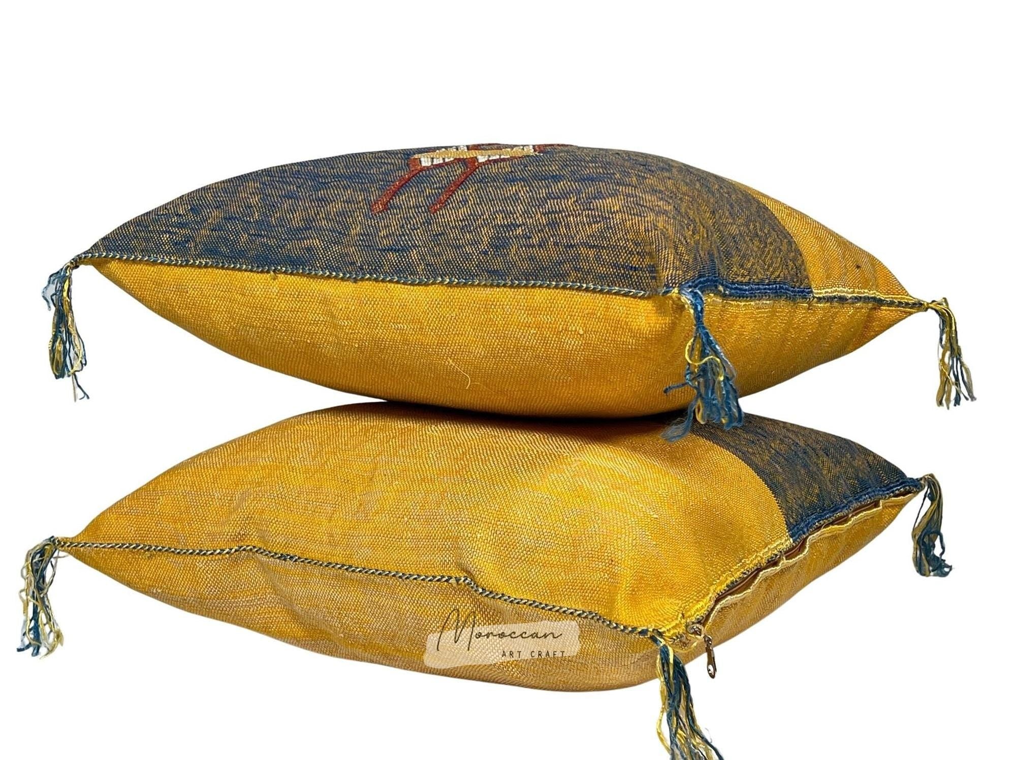 Yellow Pillows silk 20x20 ,aka Cactus Silk pillow , Lumbar Cushion Handmade Cactus Silk Pillow, Moroccan - product image 4
