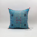 Handmade Moroccan Cactus Silk Pillow, Blue Embroidered Lumbar Cushion - product image 1