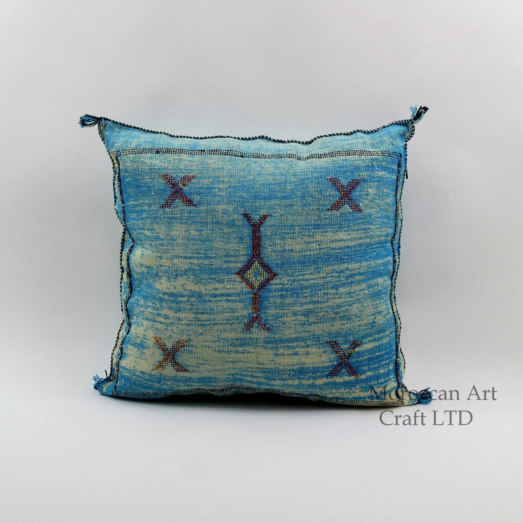 Sky Blue Pillows silk All sizes ,Pillow Cactus Silk, BlueLumbar Cushion Handmade Silk Decorative Pillow - product image 1