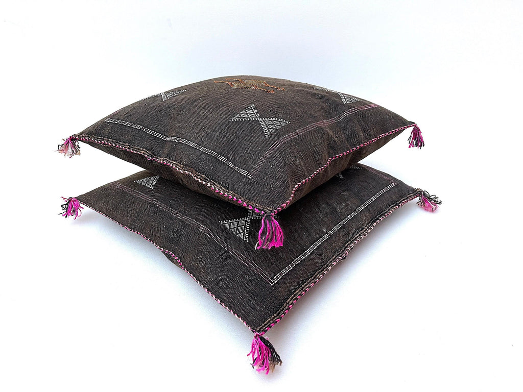 Brown silk pillow, Moroccan Sabra cushion, handmade cactus silk pillow, Berber Sabra cushion, Pillow Thro - product image 2