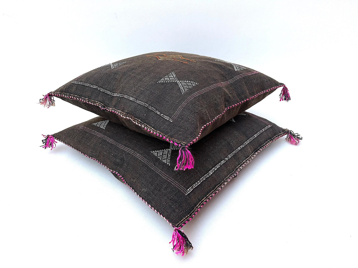 Brown silk pillow, Moroccan Sabra cushion, handmade cactus silk pillow, Berber Sabra cushion, Pillow Thro - product image 2