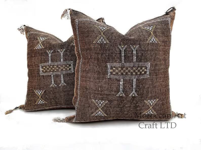 Brown CACTUS SILK PILLOW 20x20 , Brown pillow Cactus Silk - Throw pillow case - Lumbar Cushion - Brown pi - product image 1