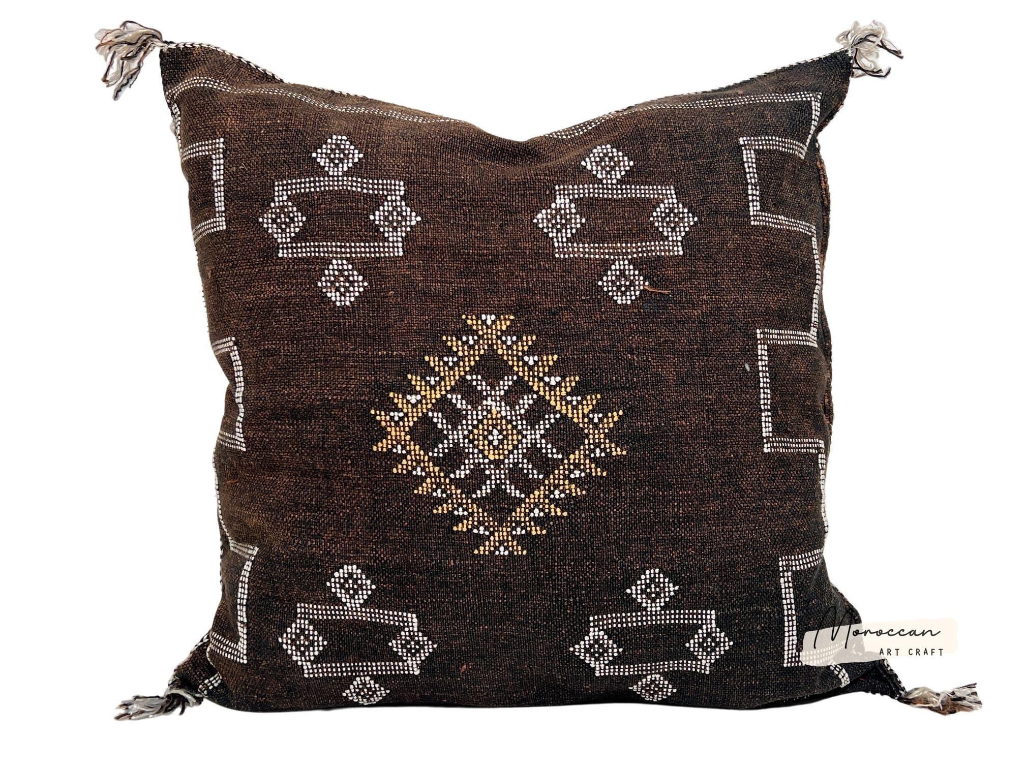 Brown Pillows silk All sizes ,Pillow Cactus Silk, Moroccan Lumbar Cushion Handmade Silk Decorative Pillow - product image 1