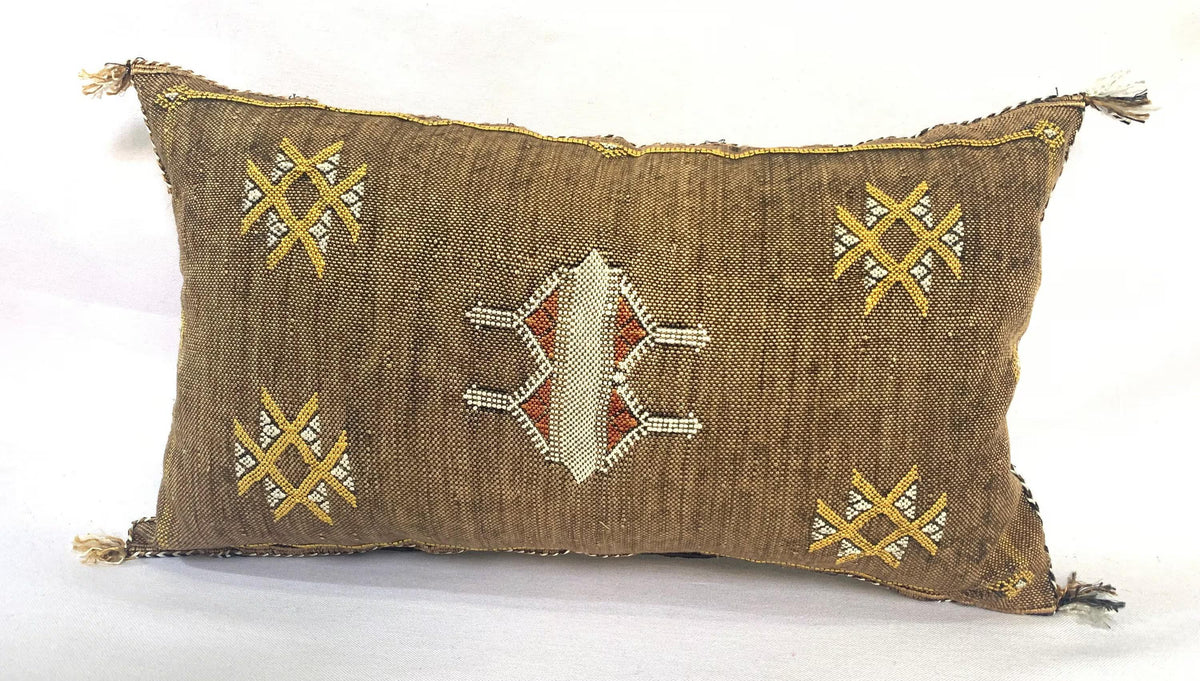 Brown silk pillow, Moroccan Sabra cushion, handmade cactus silk pillow, Berber Sabra cushion, Pillow Thro - product image 3