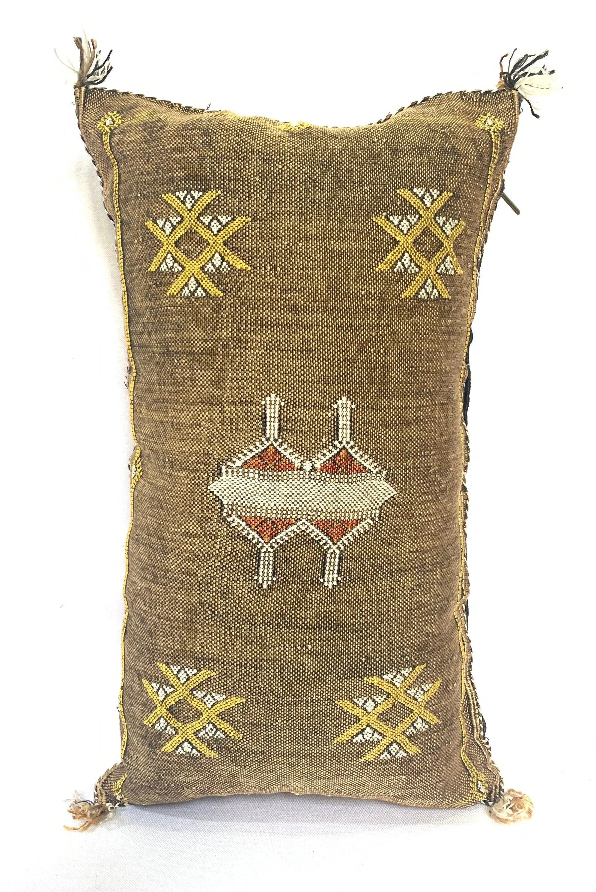 Brown silk pillow, Moroccan Sabra cushion, handmade cactus silk pillow, Berber Sabra cushion, Pillow Thro - product image 4