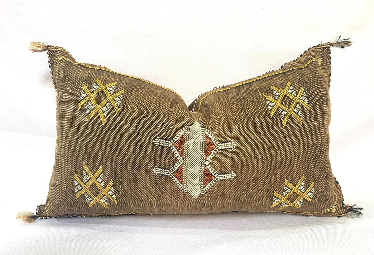 Brown silk pillow, Moroccan Sabra cushion, handmade cactus silk pillow, Berber Sabra cushion, Pillow Thro - product image 9