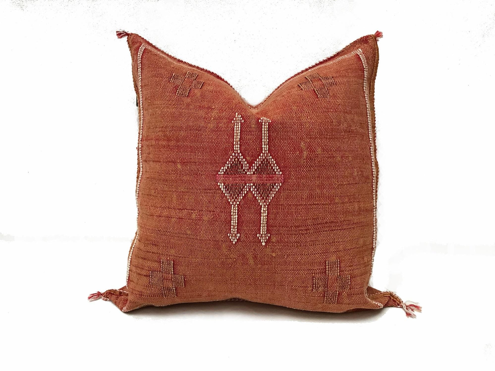 Orange Pillows silk 20x20 ,aka Cactus Silk pillow , Lumbar Cushion Handmade Cactus Silk Pillow, Moroccan - product image 3