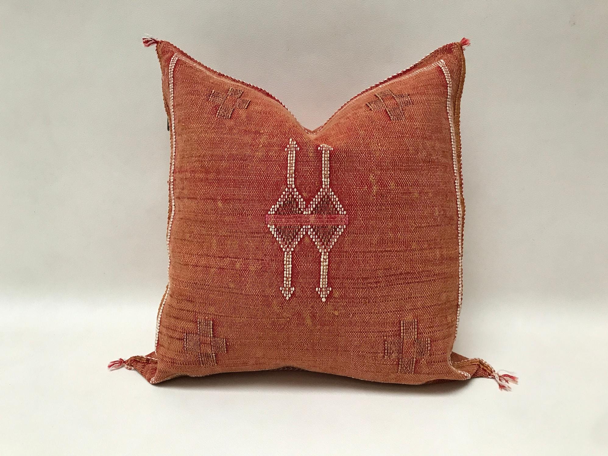 Orange Pillows silk 20x20 ,aka Cactus Silk pillow , Lumbar Cushion Handmade Cactus Silk Pillow, Moroccan - product image 8