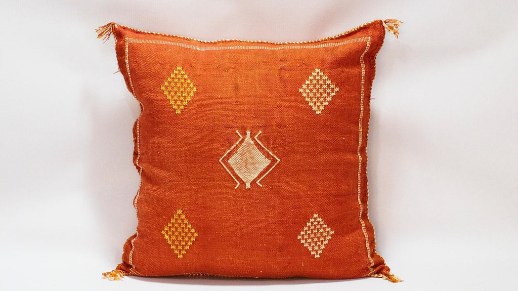Orange Pillows silk 20x20 ,aka Cactus Silk pillow , Lumbar Cushion Handmade Cactus Silk Pillow, Moroccan - product image 8