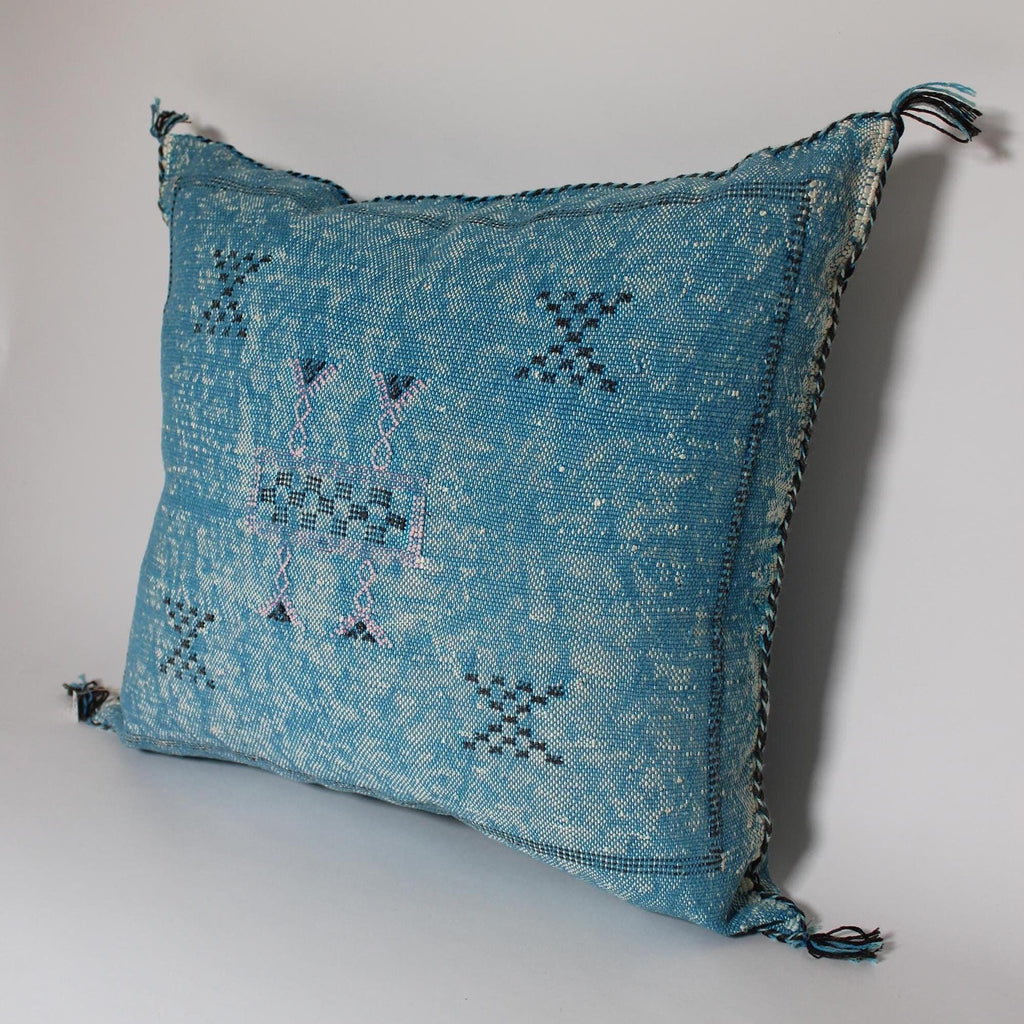 Blue Cactus Silk Pillow, Moroccan Lumbar Cushion, Handmade Sabra Pillow - product image 5