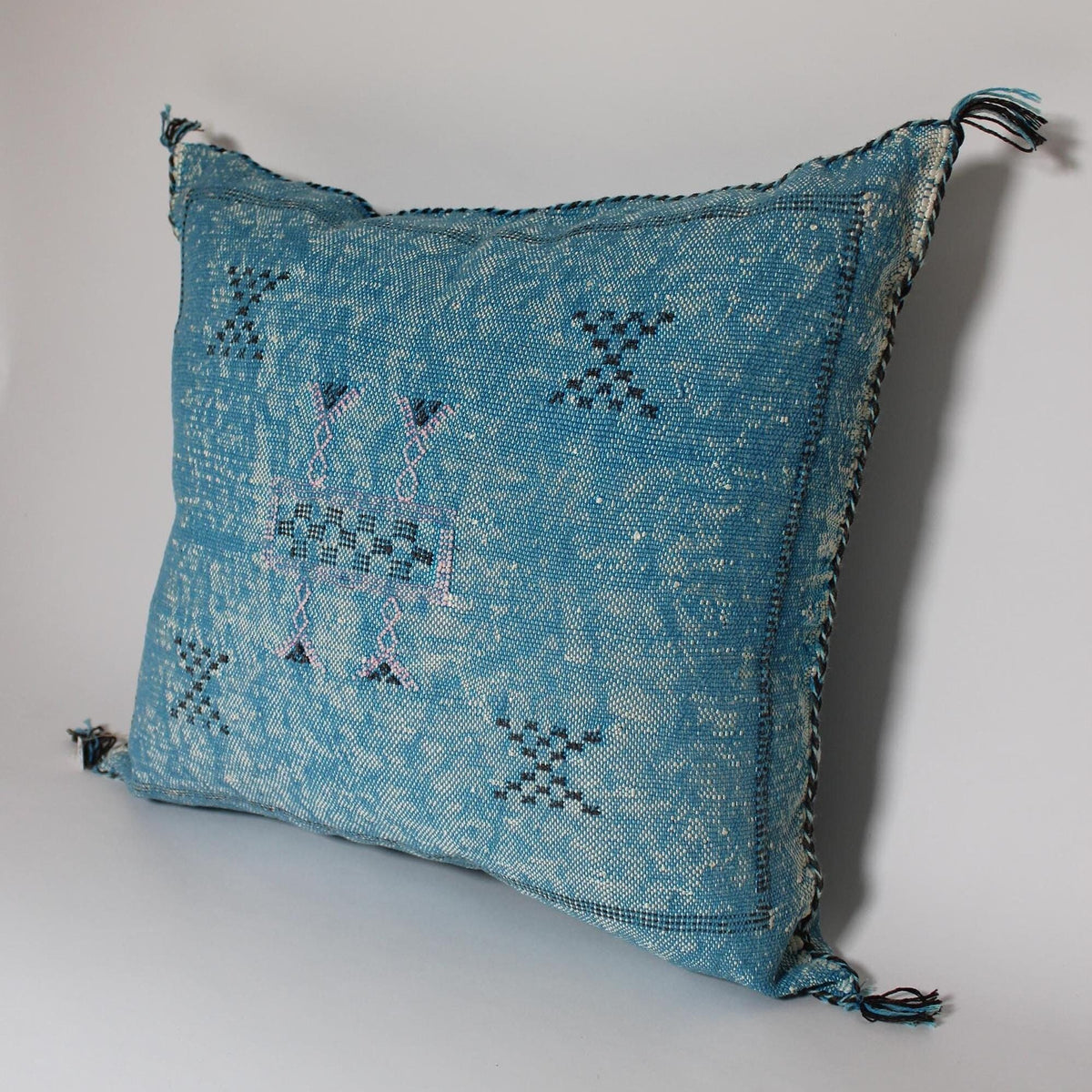 Blue Cactus Silk Pillow, Moroccan Lumbar Cushion, Handmade Sabra Pillow - product image 5