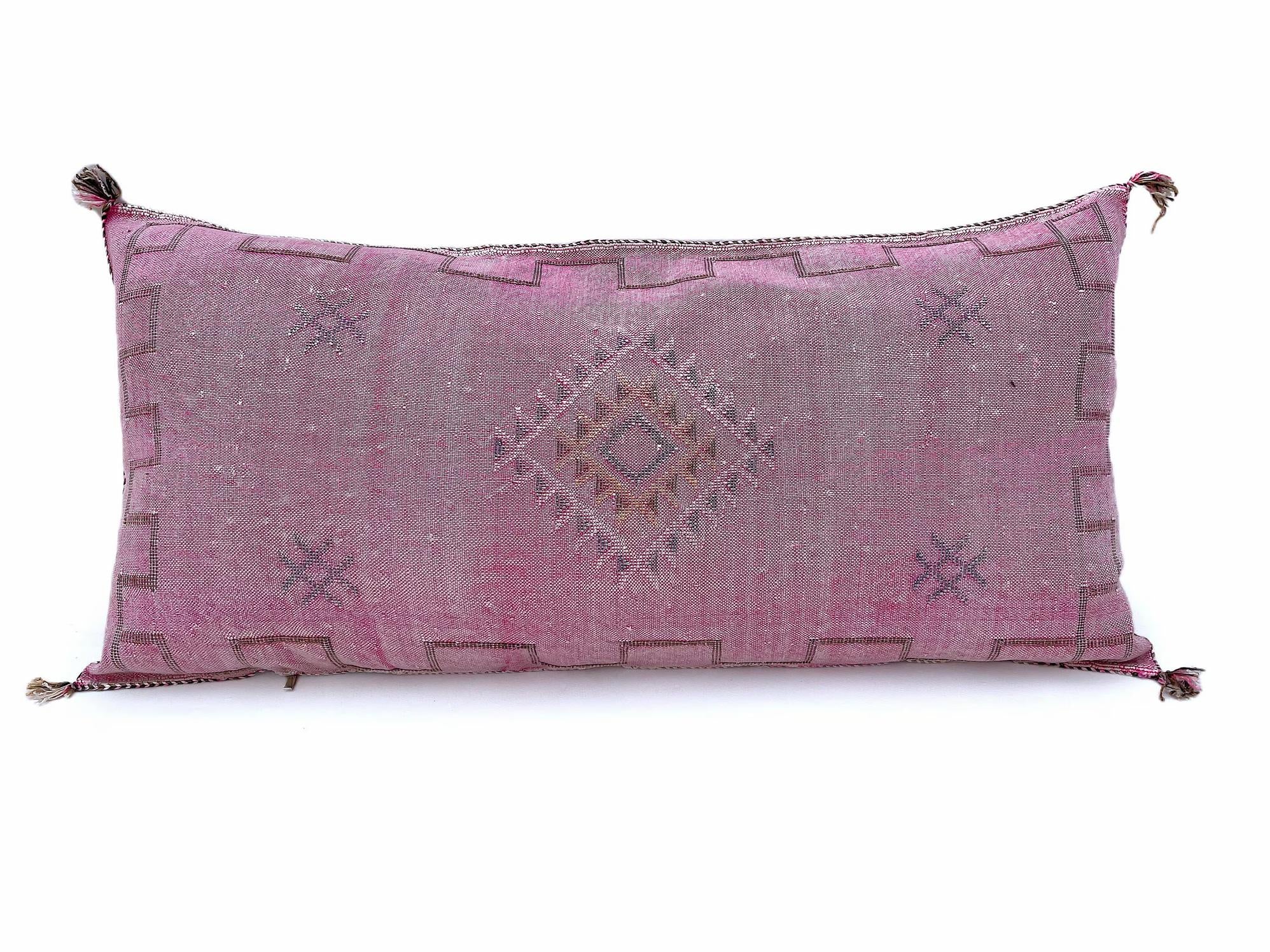 Pink Pillows silk 20x40,Pillow Cactus Silk, White Lumbar Cushion Handmade Cactus Silk Decorative Pillow - product image 4