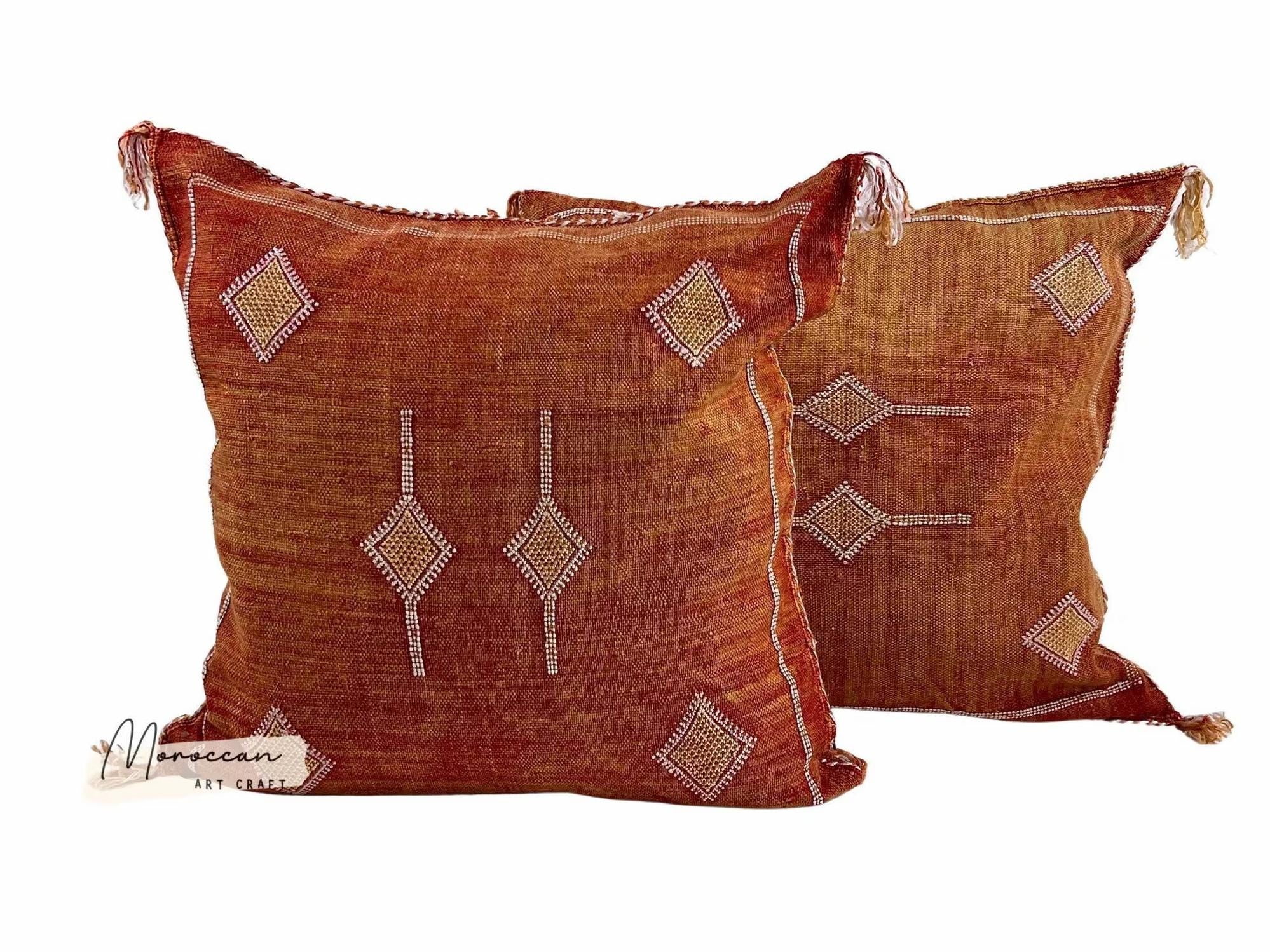 Orange Moroccan Cactus Silk Pillow ALL SIZES - product image 9