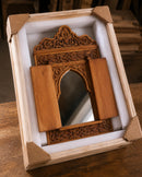 Hand-Carved Moroccan Wooden Mirror Frame with Shutters, Riad Wall Decor