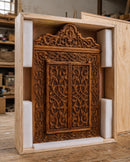 Hand-Carved Moroccan Wooden Mirror Frame with Shutters, Riad Wall Decor