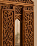 Hand-Carved Moroccan Wooden Mirror Frame with Shutters, Riad Wall Decor
