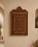 Hand-Carved Moroccan Wooden Mirror Frame with Shutters, Riad Wall Decor
